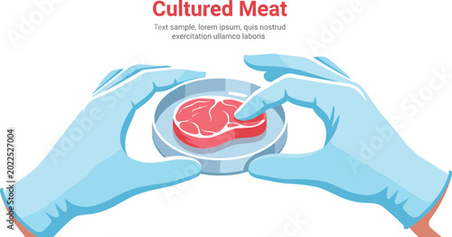 Fotografía Cultured Meat Concept with Scientist Hands Holding Petri Dish with Lab Grown Ste