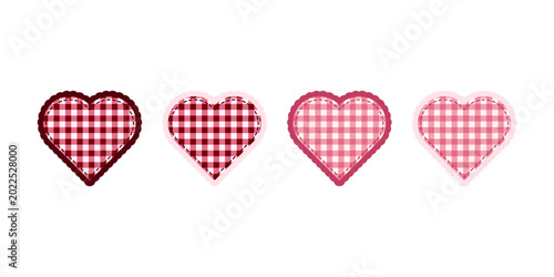 Gingham heart sticker set in red and pink with lace-style borders for Valentine’s Day cards, romantic scrapbooking, packaging and cute social media design