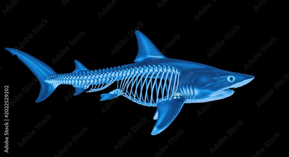 Fototapeta premium Blue Shark Anatomy Model Showing Skeleton on Black Background