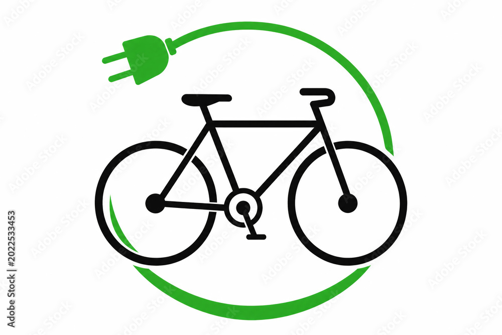 Obraz premium Graphic bicycle with charging plug and green circular arc