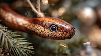 Wooden snake christmas ornament