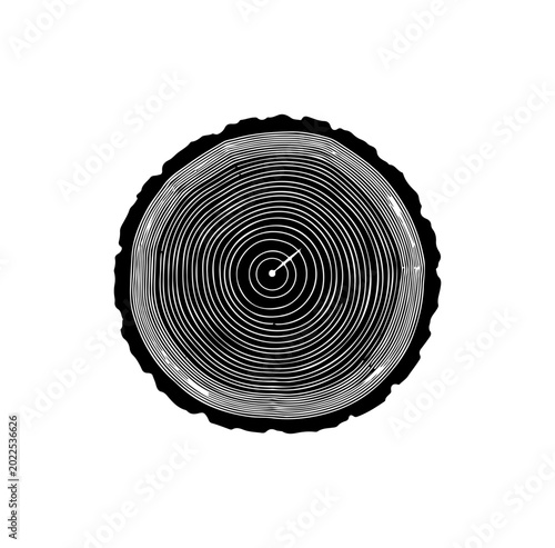 Bold Black Tree Stump Cross-Section Silhouette Vector Art