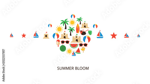 Canvastavla Summer Bloom: A vibrant summer bloom, composed of various playful elements, evokes the spirit of summer fun and the delights of sunny days, sunbathing and relaxation