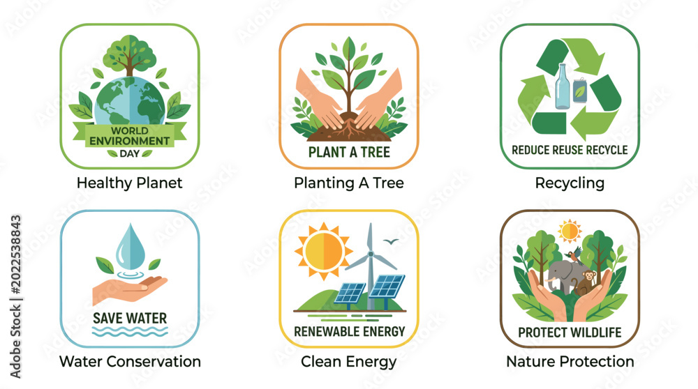 Fototapeta premium World Environment Day Flat Vector Eco Icon Set
