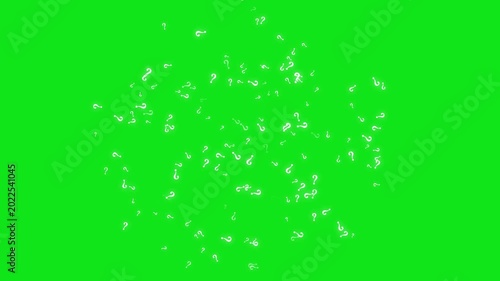White glowing question mark animation on green background, doodle sketch confusion symbol with seamless floating motion graphics for mystery and storytelling video projects in 4K