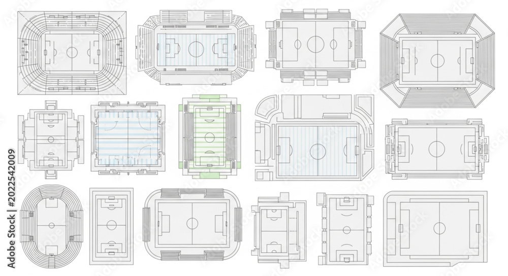 Εκτύπωση καμβά Collection of Stadium Blueprints and Layouts Top View.