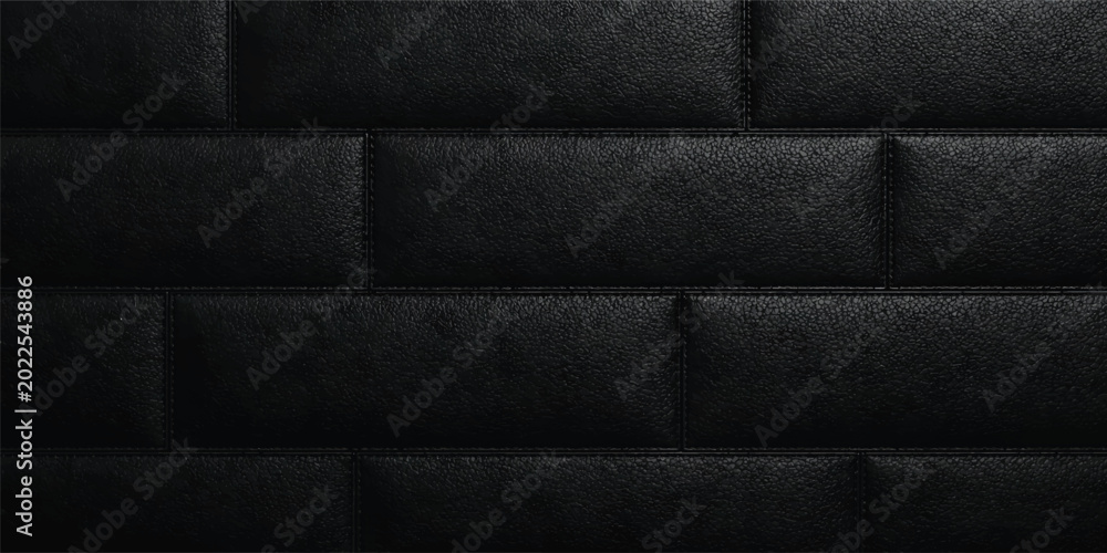Fototapeta premium Luxury Black Quilted Leather Texture Background with Premium Padded Square Panels and Elegant Upholstery Pattern