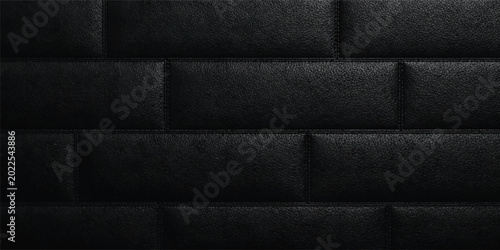 Luxury Black Quilted Leather Texture Background with Premium Padded Square Panels and Elegant Upholstery Pattern