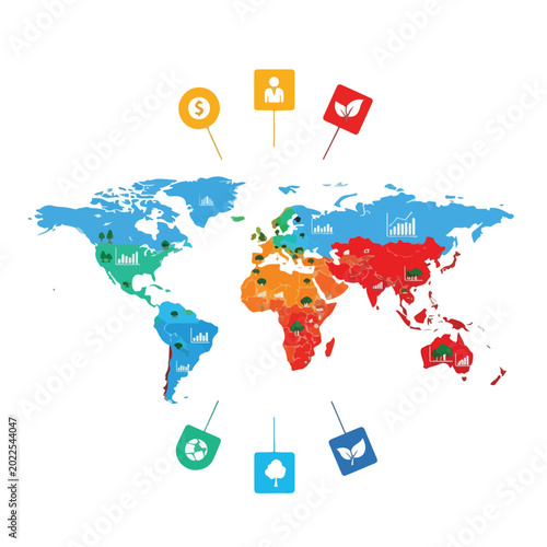 Colorful World Map with Social Media Icons.