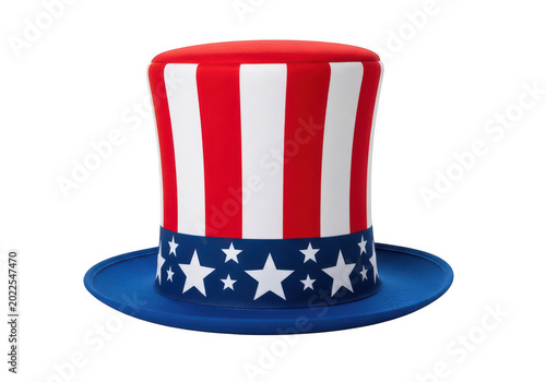 Colorful patriotic top hat with stars and stripes design PNG isolated on transparent background