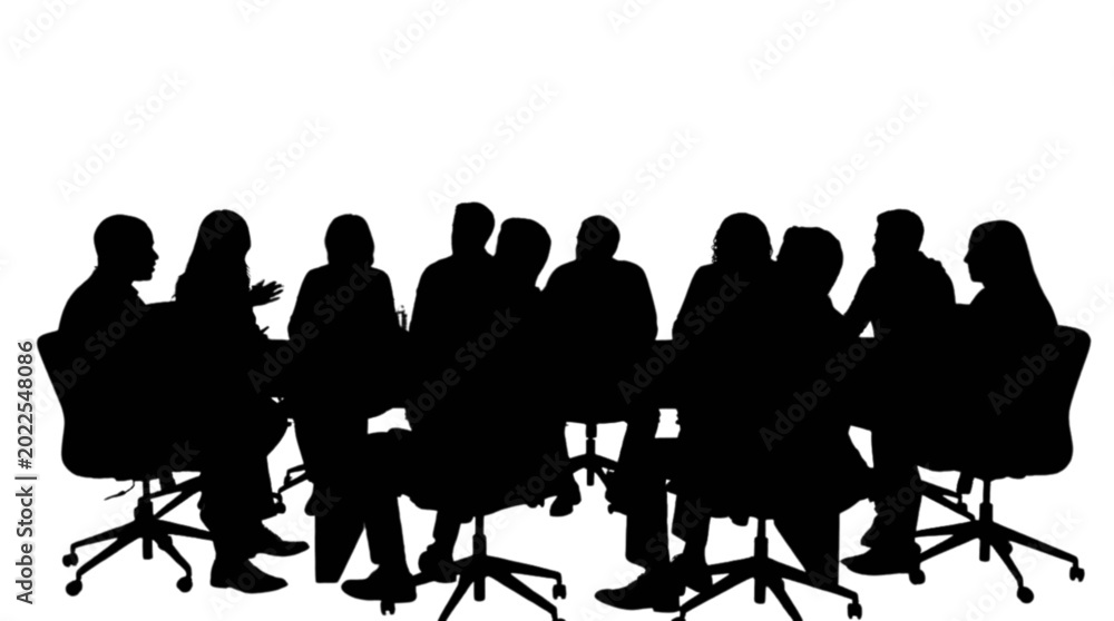 Fototapeta premium Silhouette people sitting in a meeting discussion isolated on transparent background, Vector