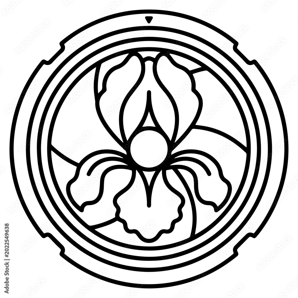 Fototapeta premium Camera Iris Flower Lens Icon, Nature Photography Black White Line Art