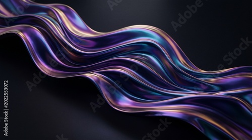 Smooth Flowing Iridescent Liquid Fabric Waves on Dark Background