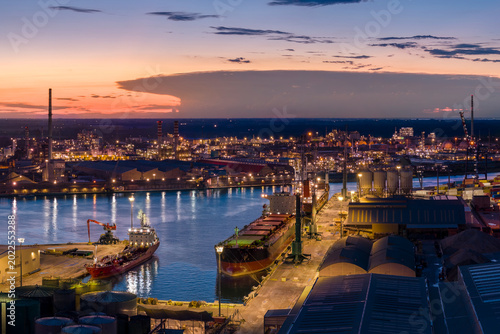 Fotografie Industrial and port area of Ravenna ,chemical and petrochemical pole,thermoelect
