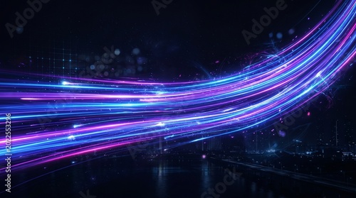 Dynamic Abstract Light Trails with Glowing Neon Colors over a Futuristic City