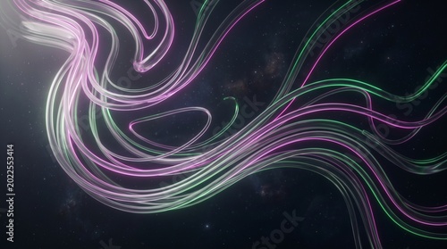 Dynamic Neon Light Tubes Waving Through a Starry Cosmic Background