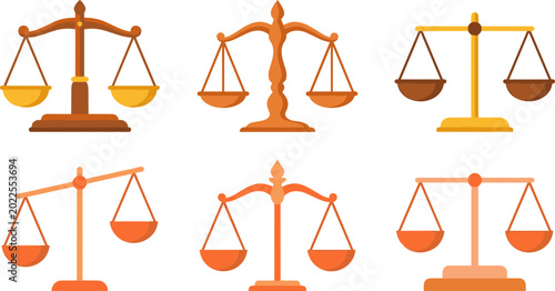 Obraz na płótnie Justice Scale Balance Vector Illustration Collection with Legal Court Law and Equality Symbol Designs Isolated on White Background for Judicial Concepts
