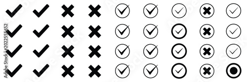 Φωτογραφία Check tick mark icon set, hand drawn cross box x check mark checkbox v, sketch m