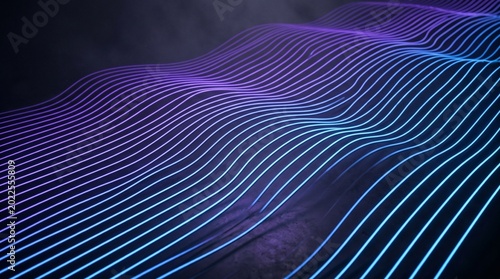 Abstract Wavy Neon Lines with Purple to Blue Gradient on Dark Background