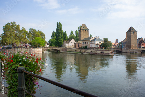 A street and river in Strasbourg, France