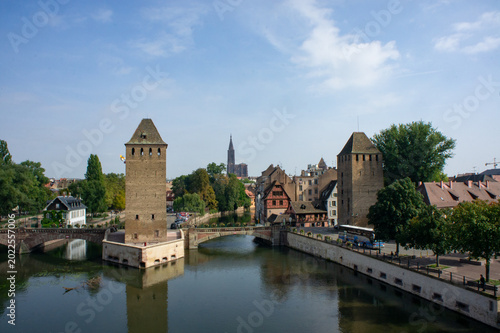 A street and river in Strasbourg, France