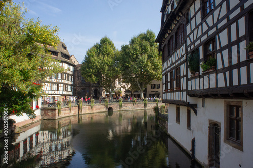 A street and river in Strasbourg, France