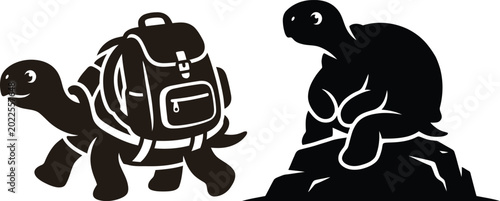 Photos Turtle with backpack and silhouette design vector illustration for children's gr
