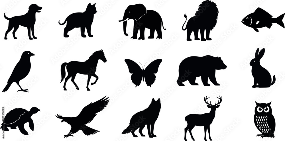 Obraz premium Animal silhouette collection diverse wildlife graphics for design projects and educational materials