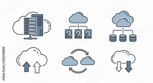 Cloud computing data storage icons.