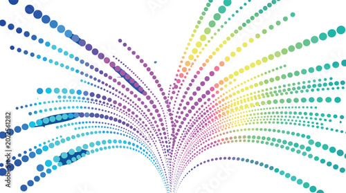 Fotografia Abstract rainbow colored vector design featuring curved dotted lines representing digital data flow fiber optic transmission and futuristic network connectivity on white background