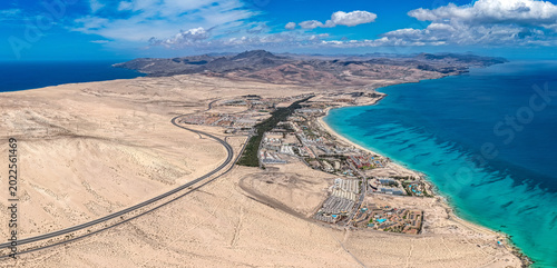 Photos Aerial Panorama of Costa Calma Isthmus and Saharan Sand Dunes, Fuerteventura