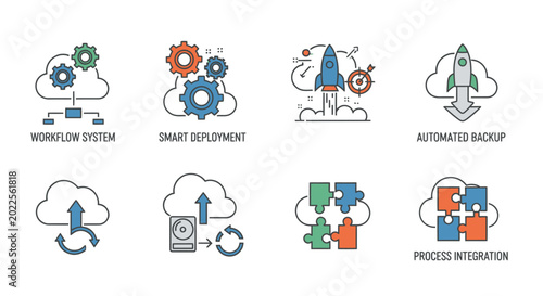 Cloud computing system icons.