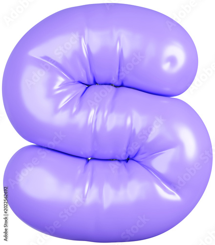 3D Purple inflatable letter S with a glossy plastic effect, inflated balloon style typography for trendy futuristic design