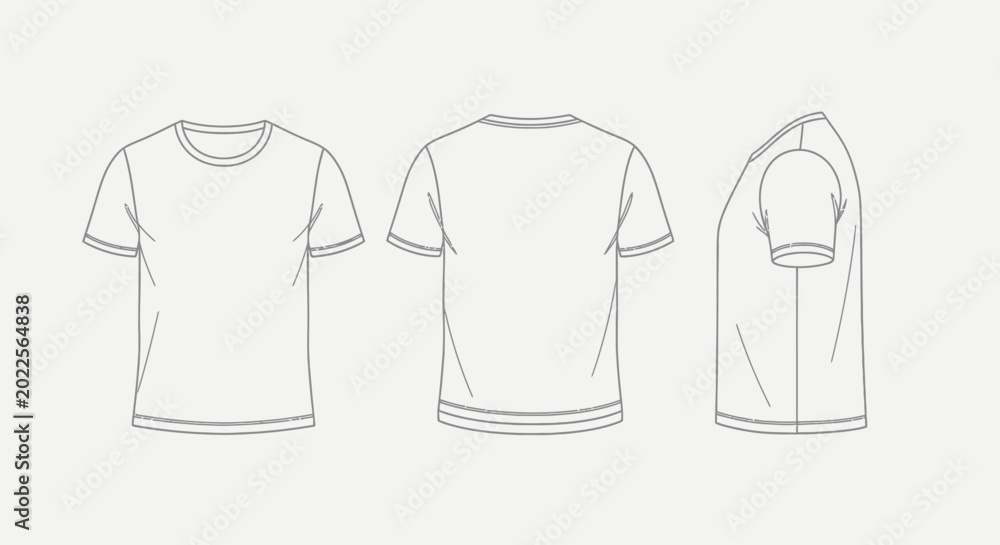 Naklejka premium Blank White T-Shirt Outline Mockup in Front, Back, and Side Views on a Bright Studio Background