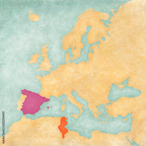 Map of Europe - Spain and Tunisia