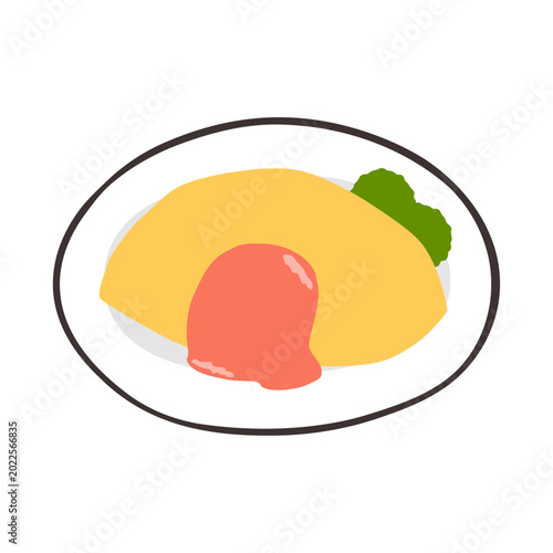 Bild auf Leinwand お皿に盛られたオムライスのイラスト
