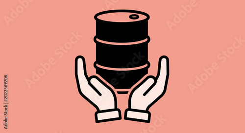 Tableau sur toile Hands Cupping a Black Oil Barrel Symbolizing Energy and Resource Management