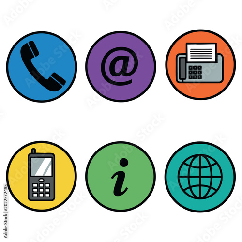 Communication icons phone email fax mobile info globe
