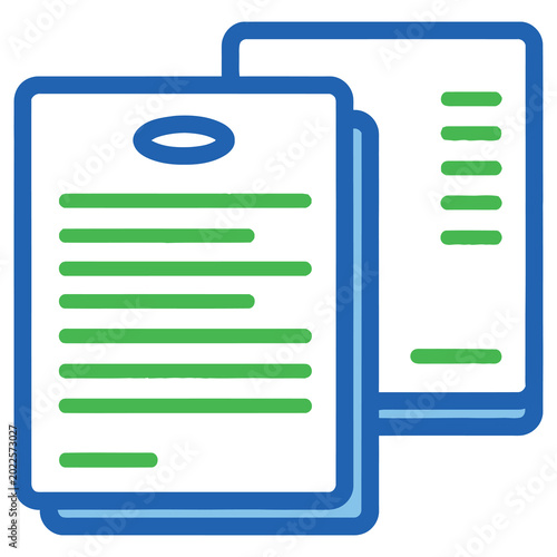 Two documents with green lines on white background and blue border