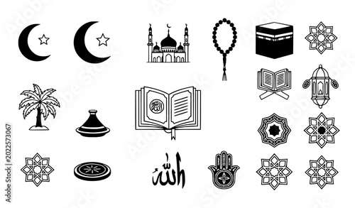 Quadro em tela Islamic Religious Elements and Ramadan Icons Vector Collection
