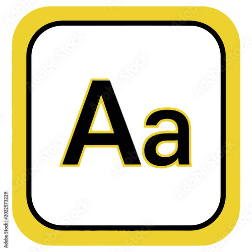 Alphabet Aa symbol icon in yellow square frame