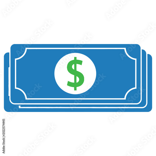 Stack of blue dollar bills with green dollar sign