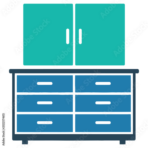 Blue and green cabinet and dresser furniture