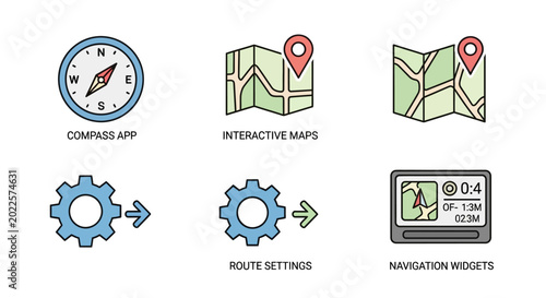 Navigation application interface icons.