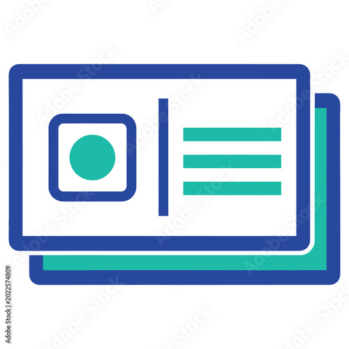 Business card with green and blue design elements on white background
