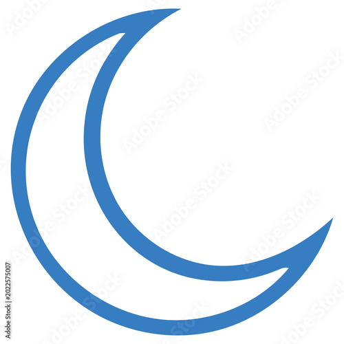 Blue crescent moon icon isolated on white background simple minimalist celestial shape symbol sign