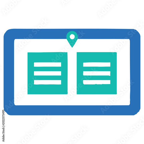 blue tablet with two green document icons on screen