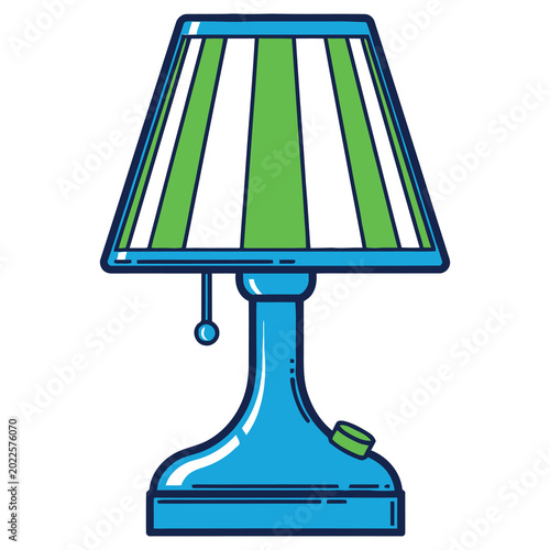 Green striped lamp on blue base with pull chain switch