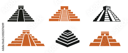 Photos Mayan Pyramid and Ancient Temple Icon Set – Pre-Columbian Architecture Vector Collection