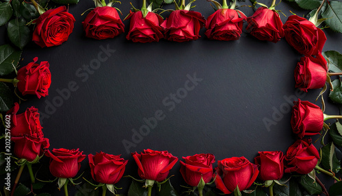 Red roses arrangement on dark background